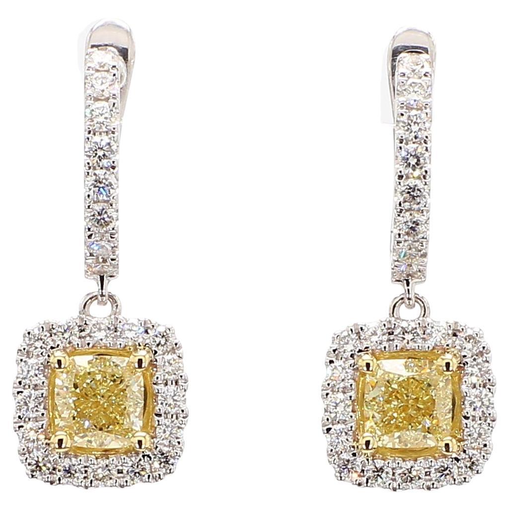 Tropfenohrringe aus Gold mit natürlichem gelbem Diamant im Kissenschliff 2.16 Karat TW