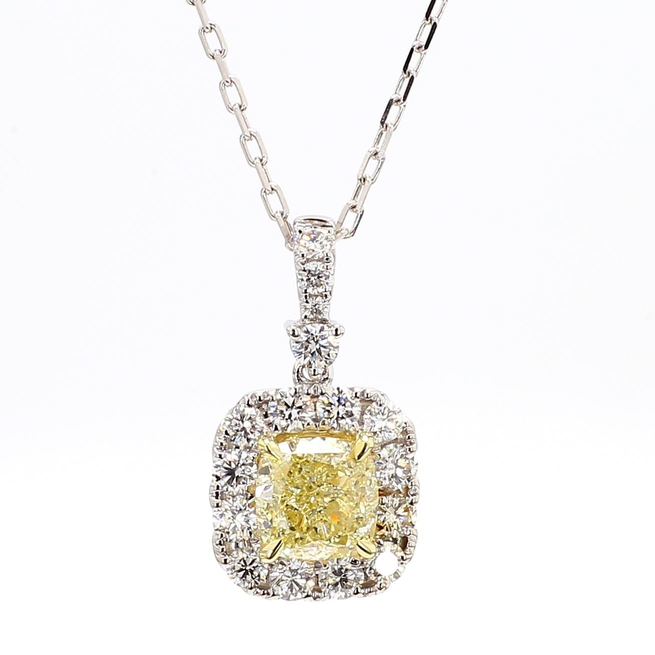 Colgante de gota de oro de 2.18 quilates TW con diamante amarillo natural en cojín certificado por GIA Contemporáneo en venta