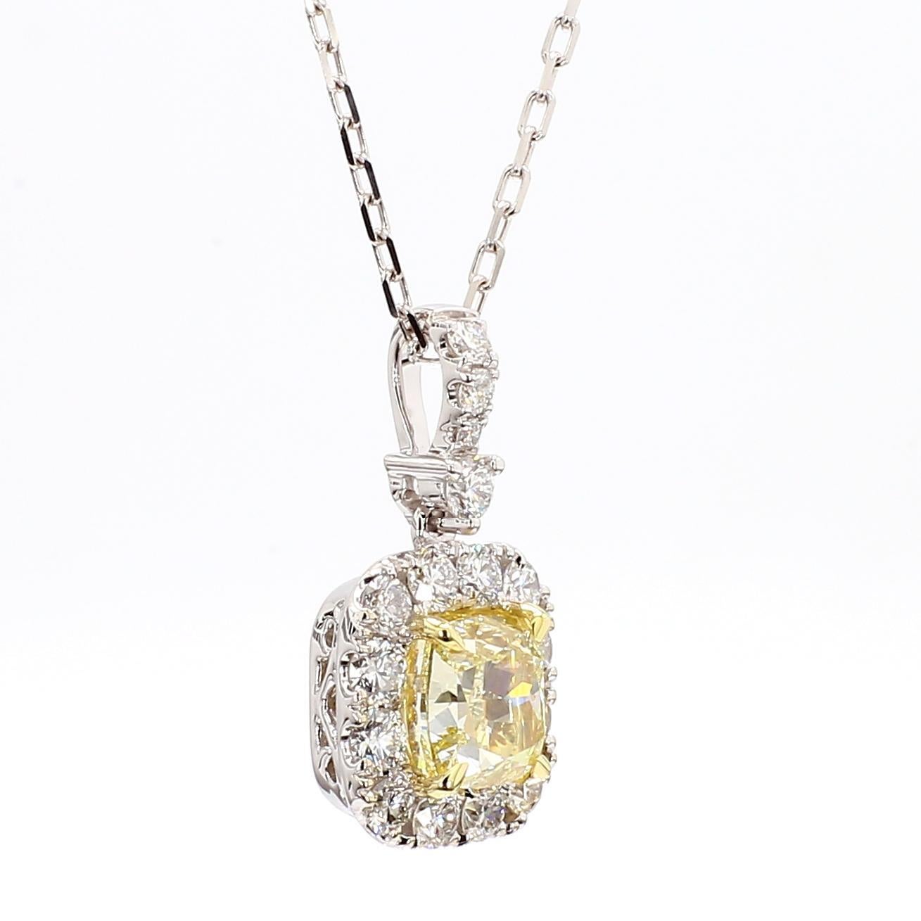 Colgante de gota de oro de 2.18 quilates TW con diamante amarillo natural en cojín certificado por GIA Corte cojín en venta