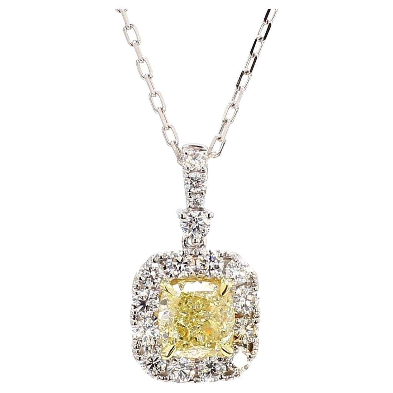 Colgante de gota de oro de 2.18 quilates TW con diamante amarillo natural en cojín certificado por GIA