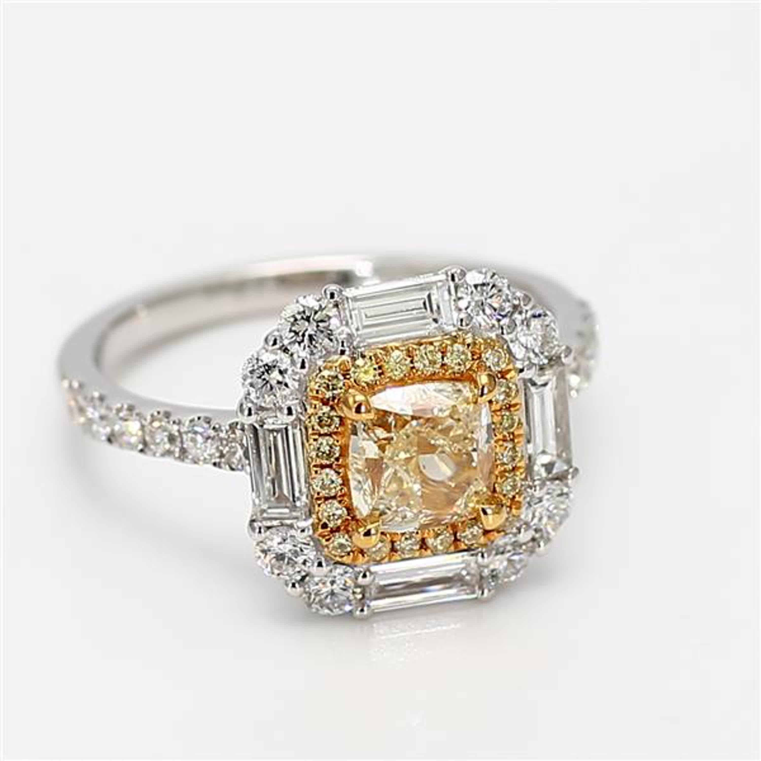 GIA Certified Natural Yellow Cushion Diamond 2.20 Carat TW Gold Cocktail Ring For Sale 1