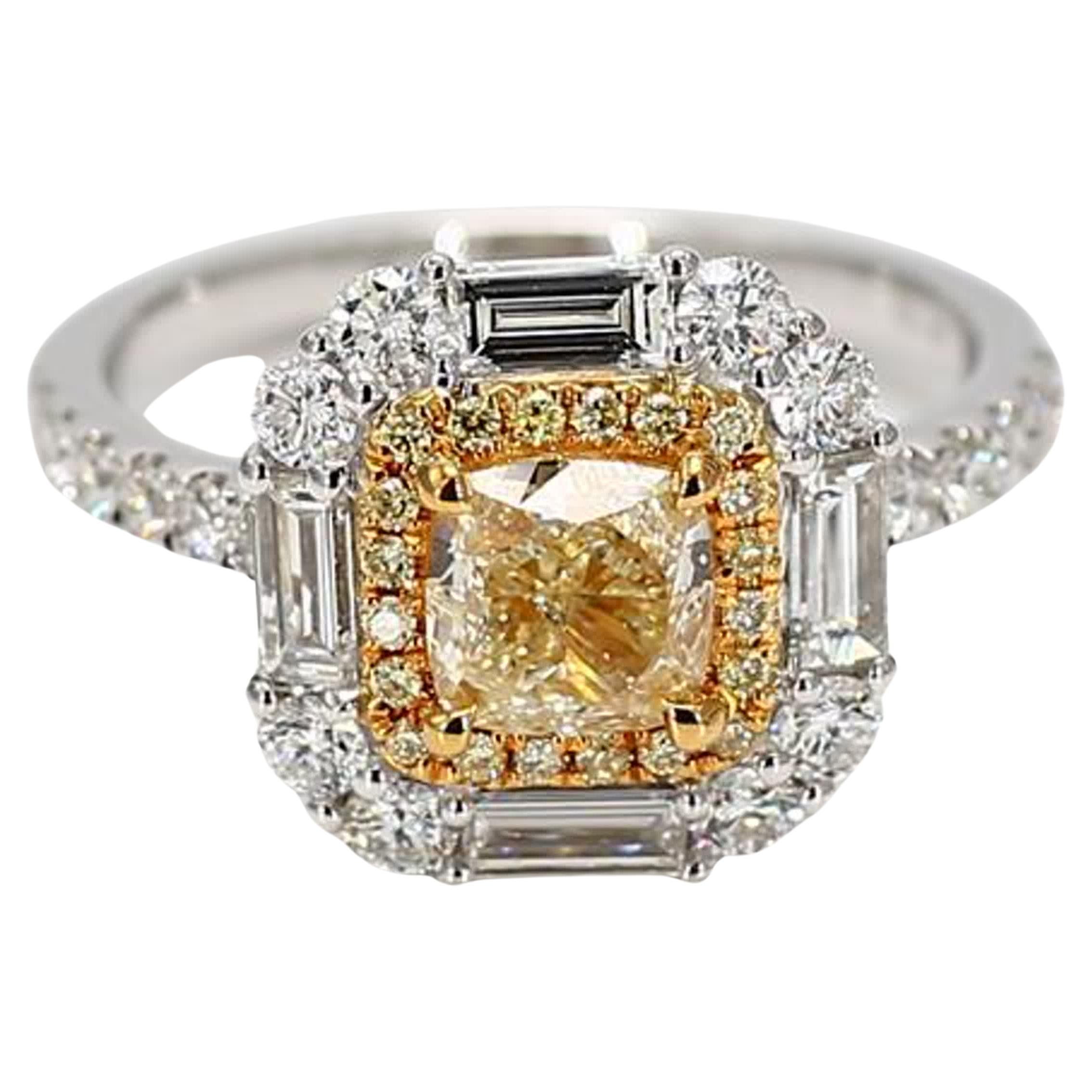 GIA Certified Natural Yellow Cushion Diamond 2.20 Carat TW Gold Cocktail Ring For Sale