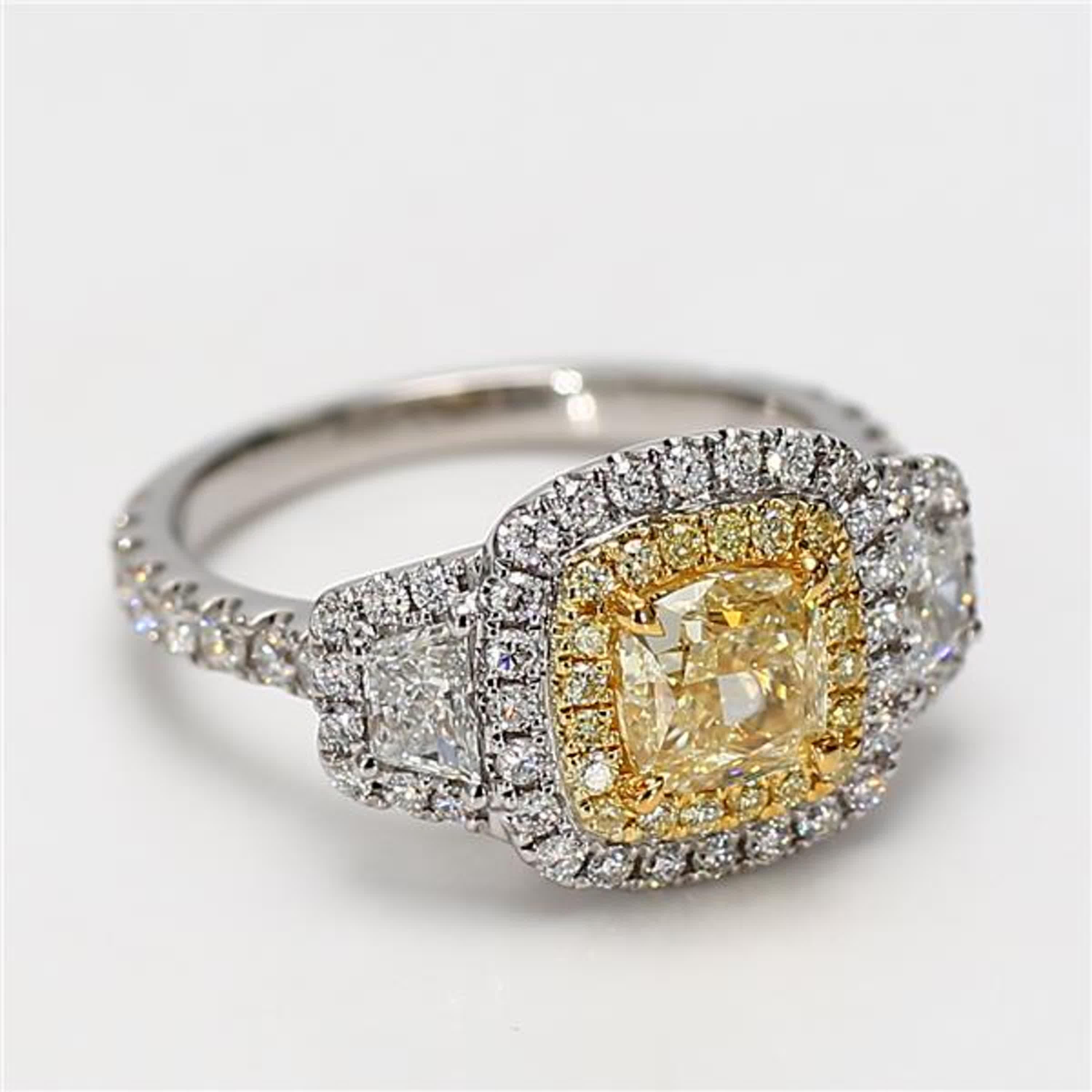 GIA Certified Natural Yellow Cushion Diamond 2.21 Carat TW Gold Cocktail Ring For Sale 1
