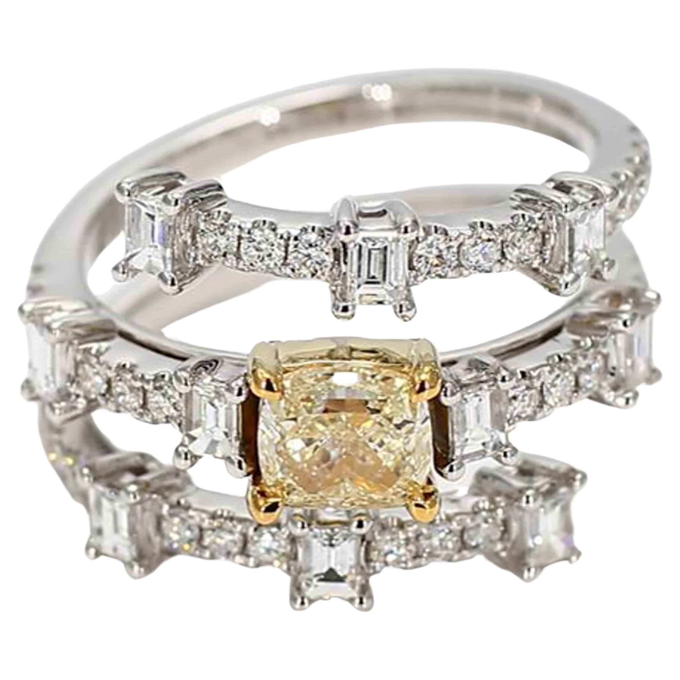 GIA Certified Natural Yellow Cushion Diamond 2.21 Carat TW Gold Cocktail Ring For Sale