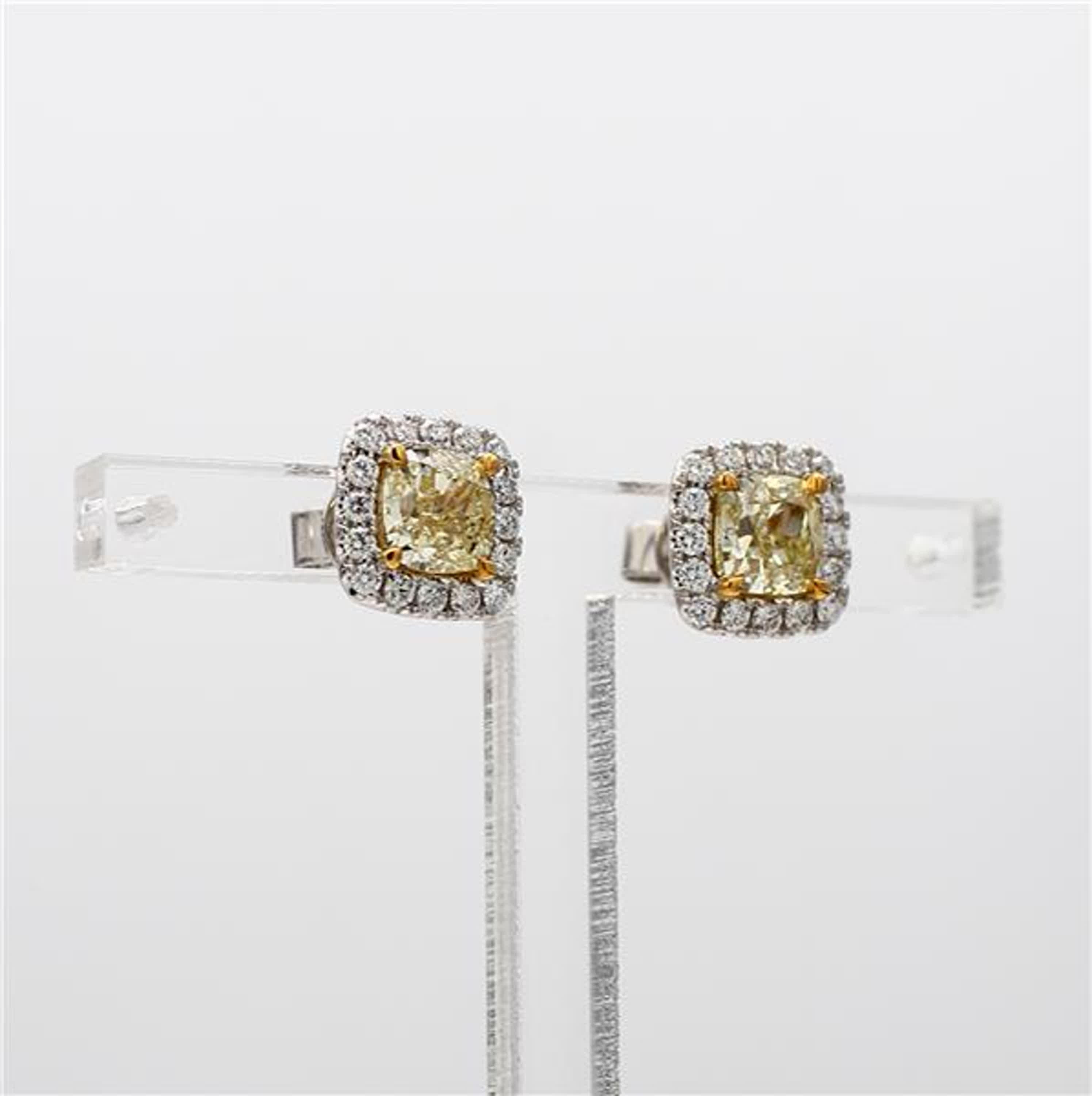 GIA Certified Natural Yellow Cushion Diamond 2.23 Carat TW Gold Earrings For Sale 1