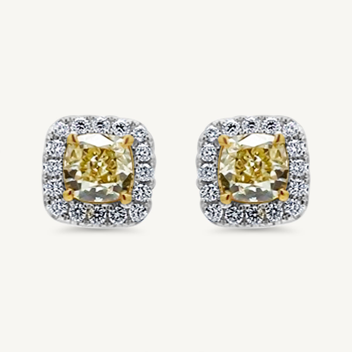 GIA Certified Natural Yellow Cushion Diamond 2.23 Carat TW Gold Earrings For Sale