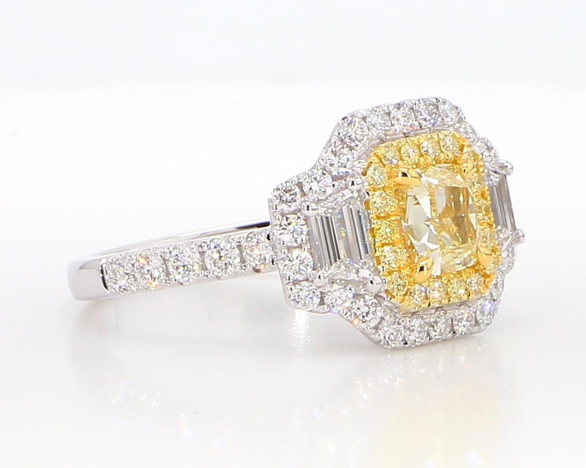 Cushion Cut GIA Certified Natural Yellow Cushion Diamond 2.24 Carat TW Gold Cocktail Ring For Sale