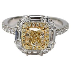 GIA Certified Natural Yellow Cushion Diamond 2.24 Carat TW Gold Cocktail Ring