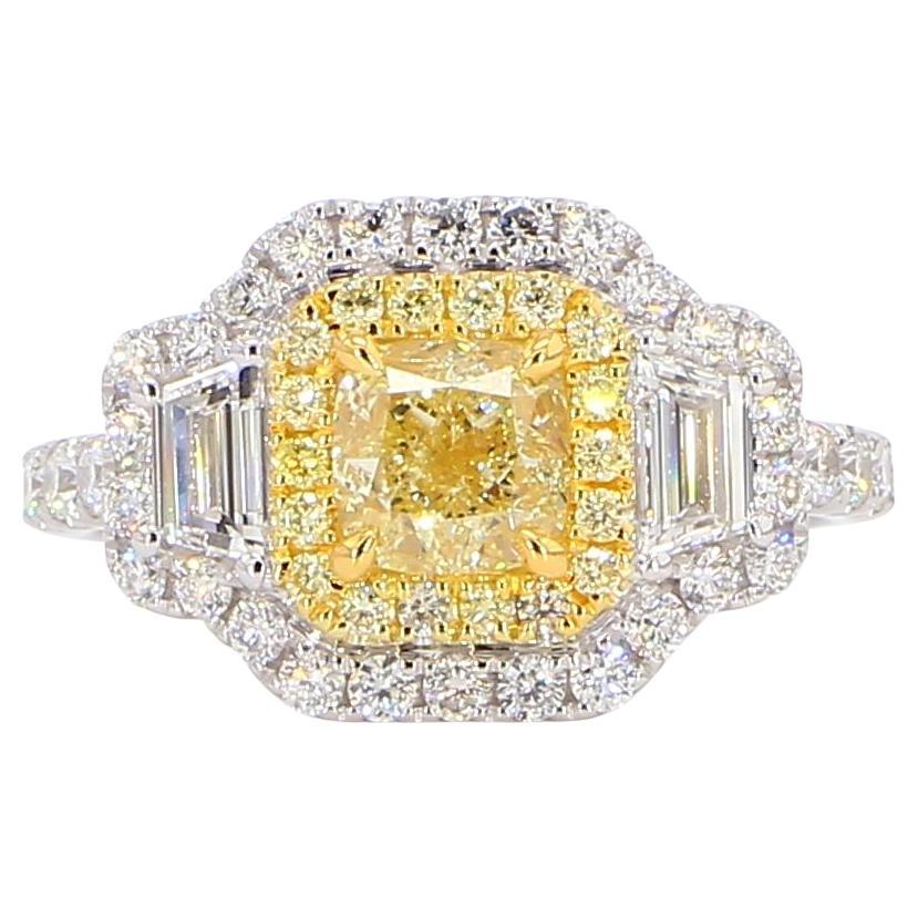 GIA Certified Natural Yellow Cushion Diamond 2.24 Carat TW Gold Cocktail Ring
