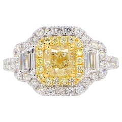 GIA Certified Natural Yellow Cushion Diamond 2.24 Carat TW Gold Cocktail Ring