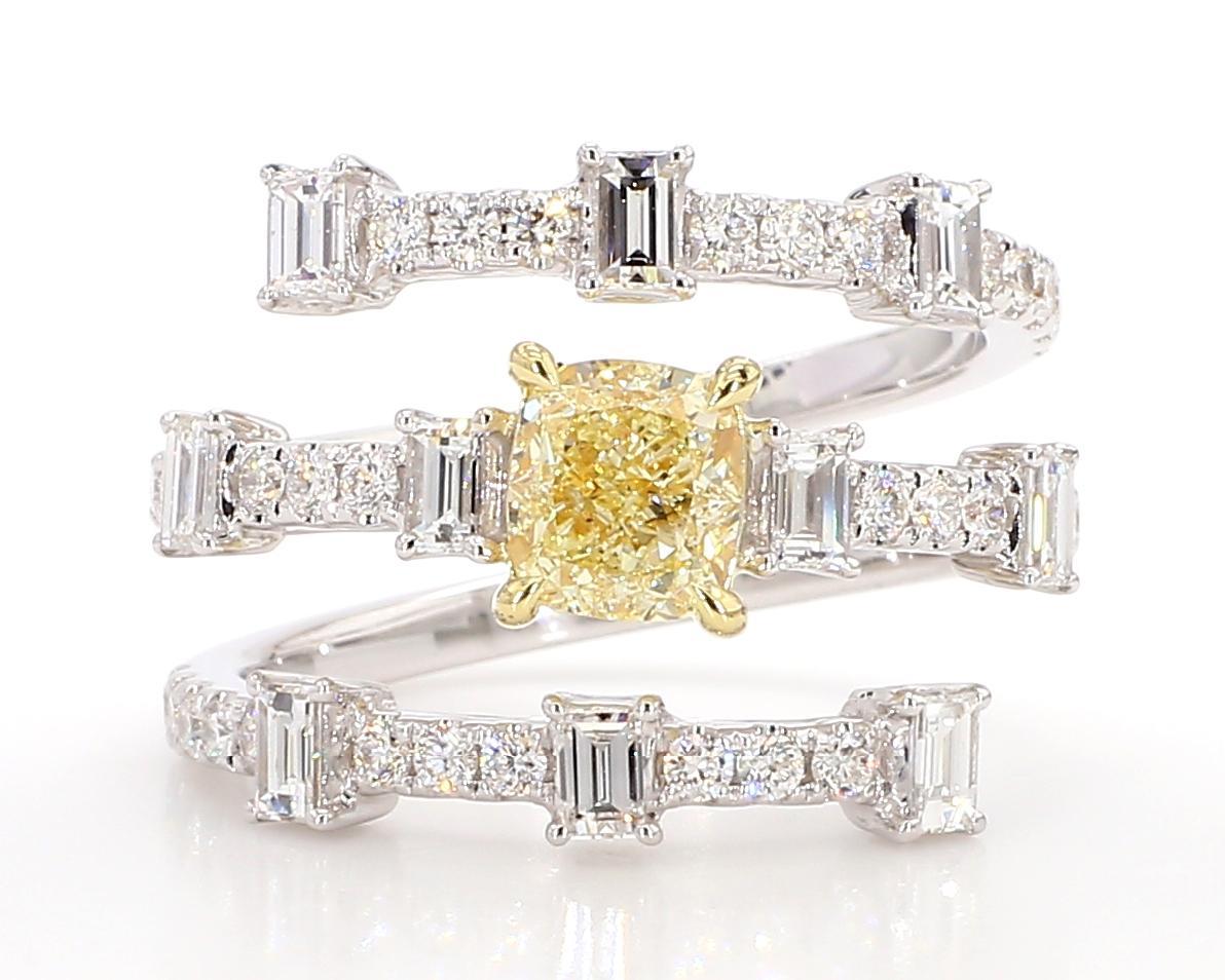 Contemporary GIA Certified Natural Yellow Cushion Diamond 2.28 Carat TW Gold Cocktail Ring For Sale