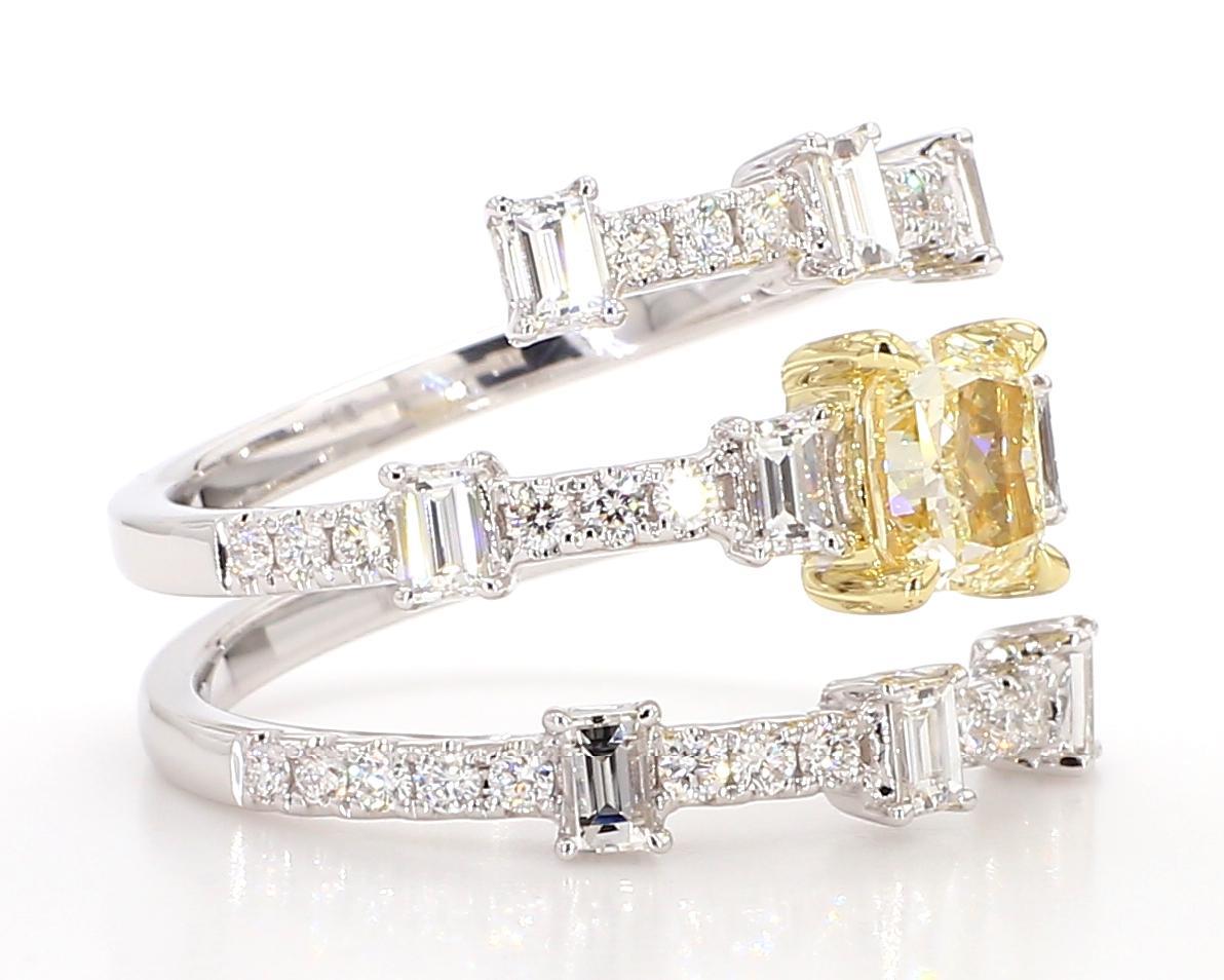Cushion Cut GIA Certified Natural Yellow Cushion Diamond 2.28 Carat TW Gold Cocktail Ring For Sale