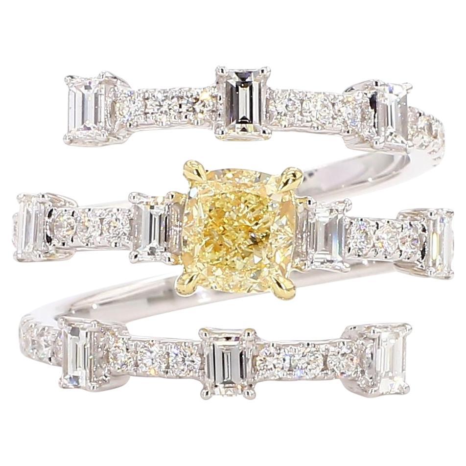 GIA Certified Natural Yellow Cushion Diamond 2.28 Carat TW Gold Cocktail Ring