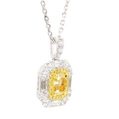GIA Certified Natural Yellow Cushion Diamond 2.40 Carat TW Gold Drop Pendant
