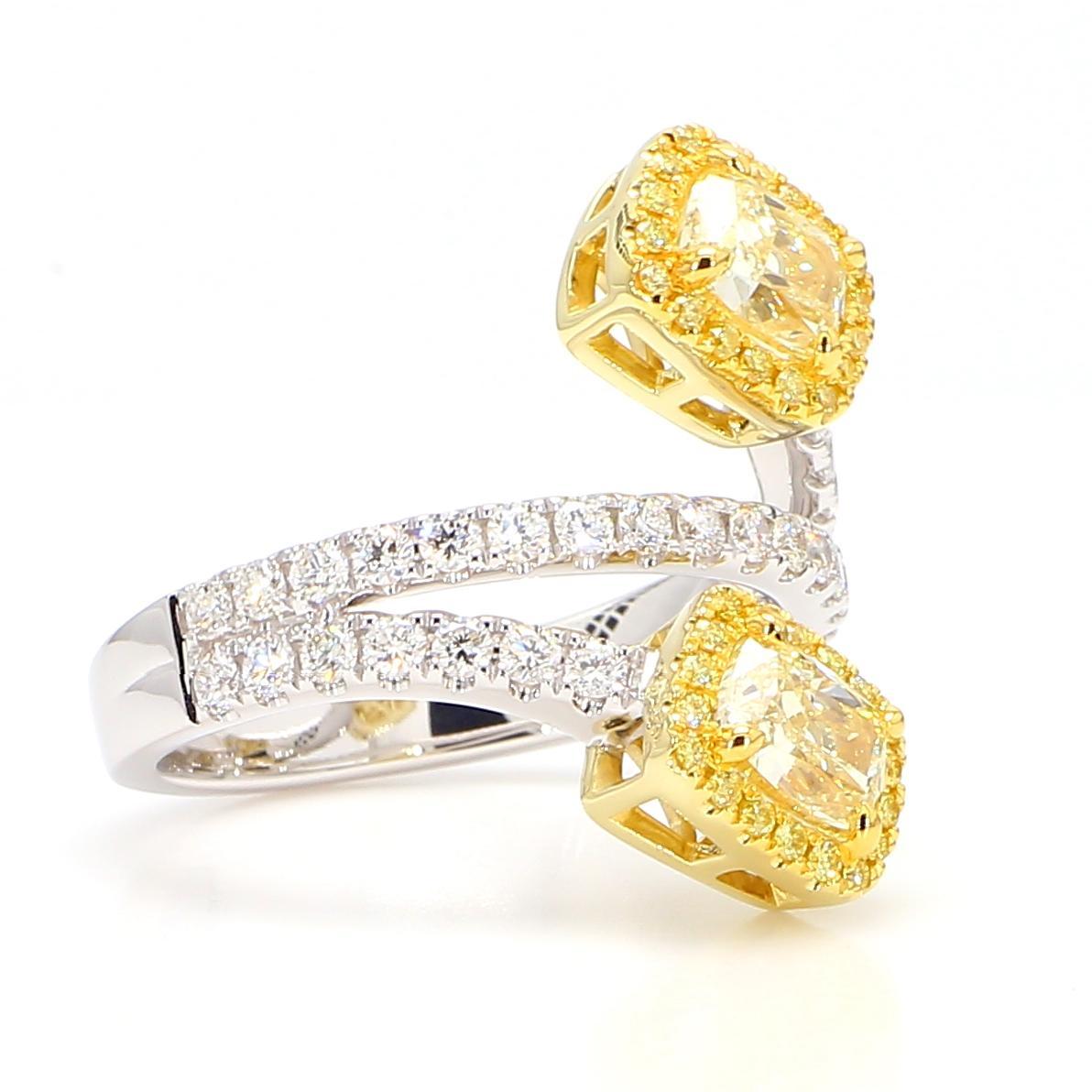 Cushion Cut GIA Certified Natural Yellow Cushion Diamond 2.42 Carat TW Gold Cocktail Ring For Sale