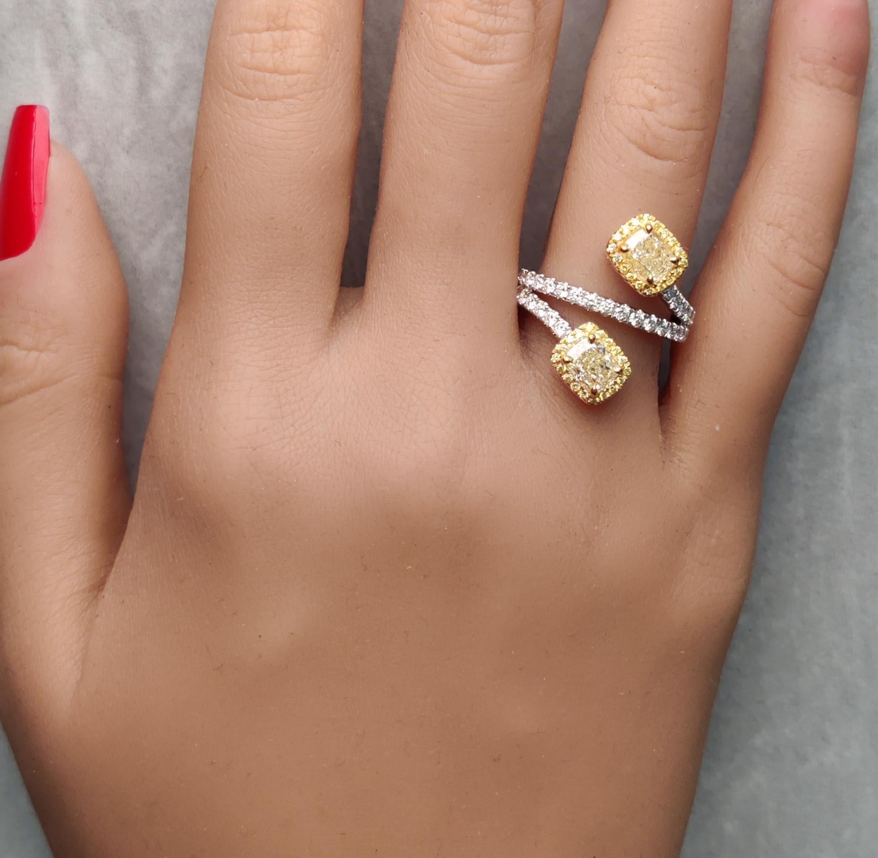 GIA Certified Natural Yellow Cushion Diamond 2.42 Carat TW Gold Cocktail Ring In New Condition For Sale In New York, NY