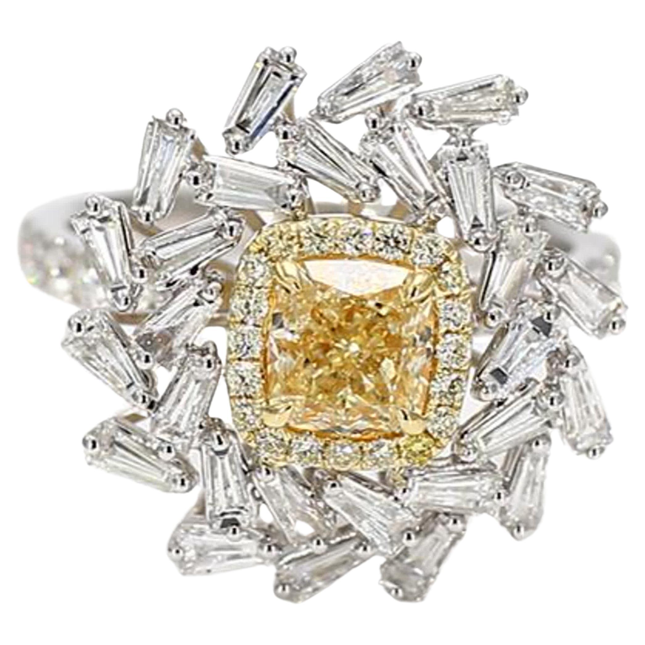 GIA Certified Natural Yellow Cushion Diamond 2.43 Carat TW Gold Cocktail Ring For Sale