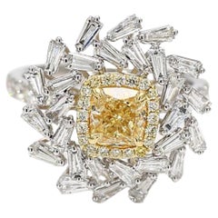 GIA Certified Natural Yellow Cushion Diamond 2.43 Carat TW Gold Cocktail Ring