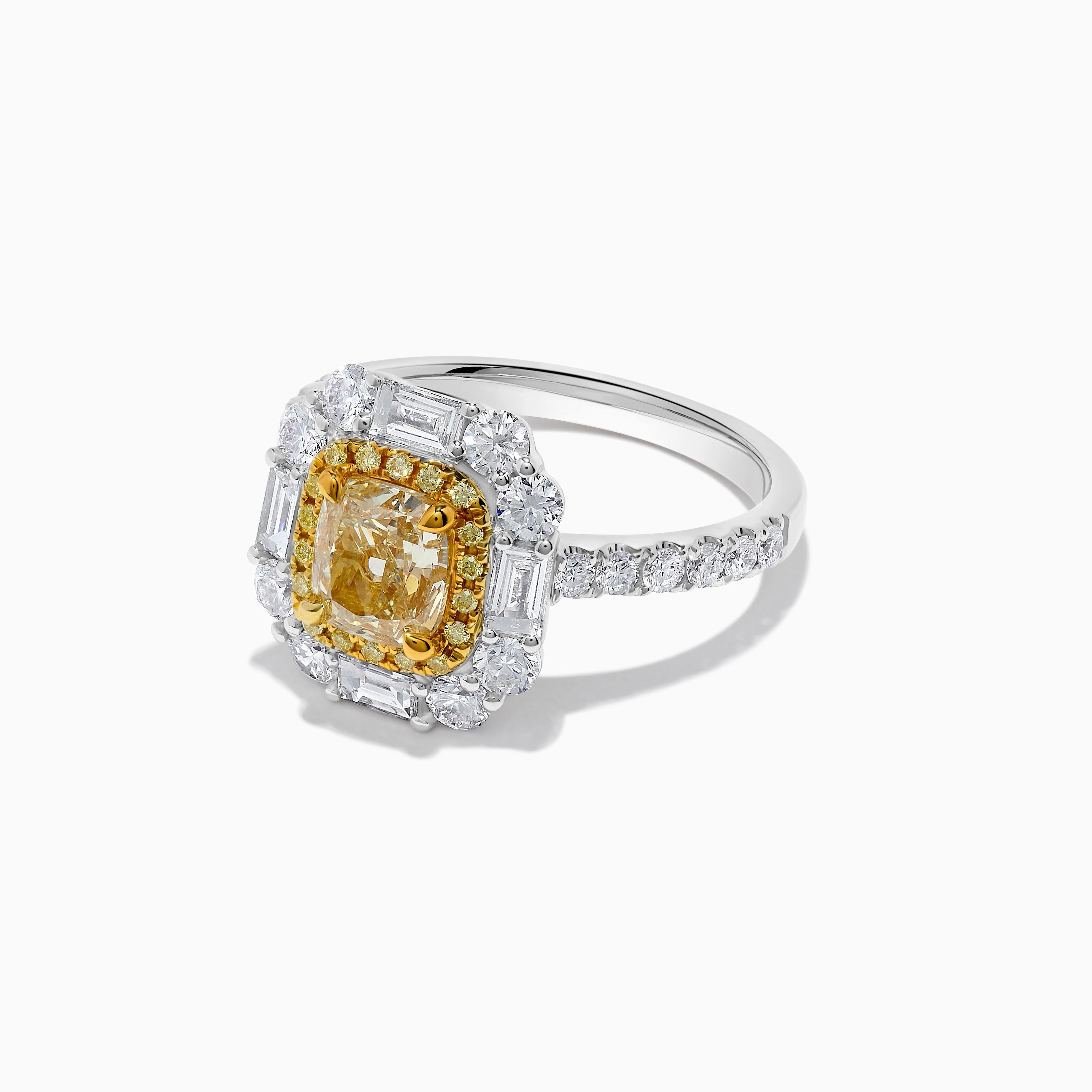 Contemporary GIA Certified Natural Yellow Cushion Diamond 2.45 Carat TW Gold Cocktail Ring For Sale