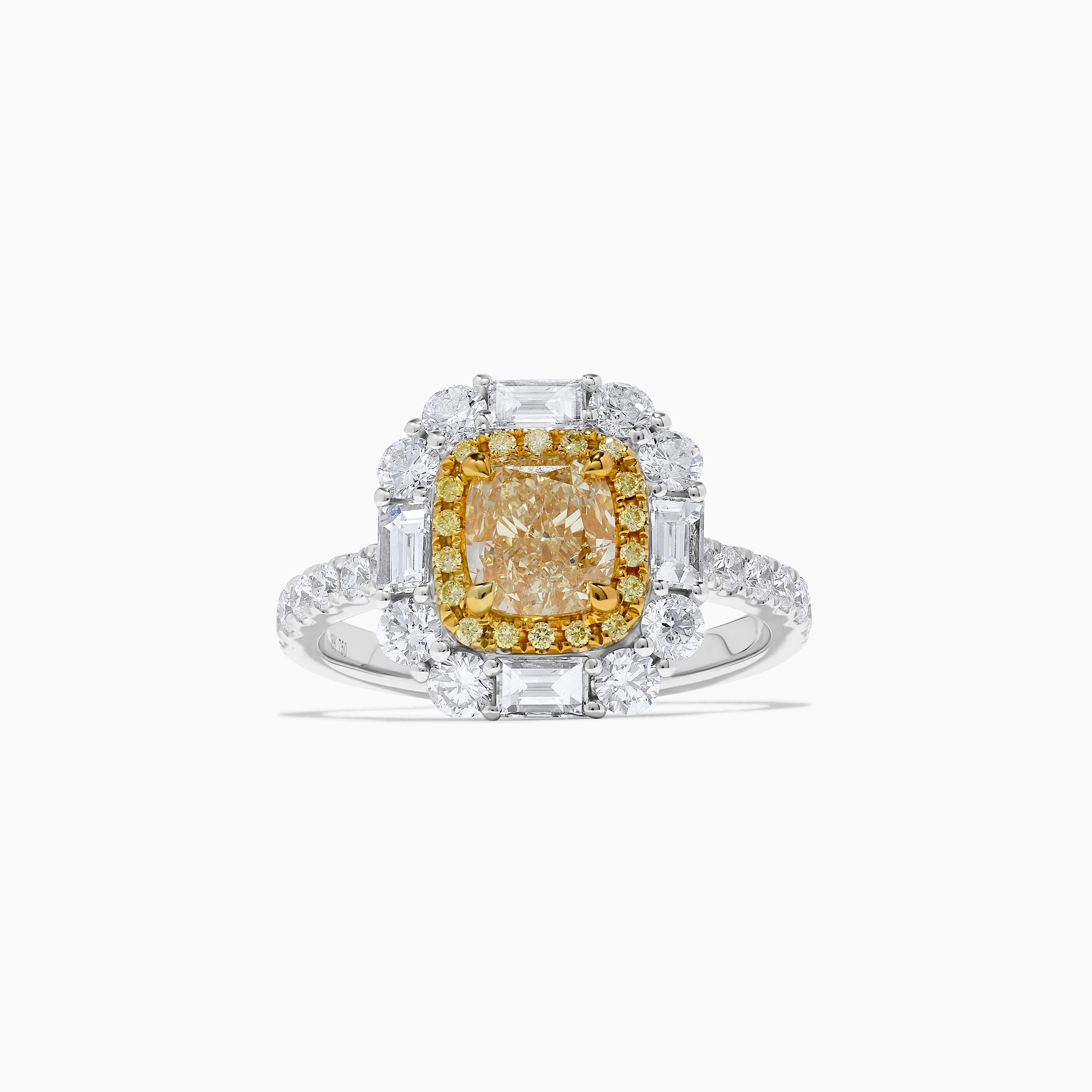 Cushion Cut GIA Certified Natural Yellow Cushion Diamond 2.45 Carat TW Gold Cocktail Ring For Sale
