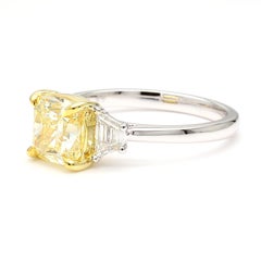GIA Certified Natural Yellow Cushion Diamond 2.51 Carat TW Gold Cocktail Ring