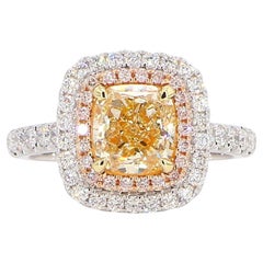 Anello da cocktail in oro con diamante giallo naturale certificato GIA da 2.64 carati TW