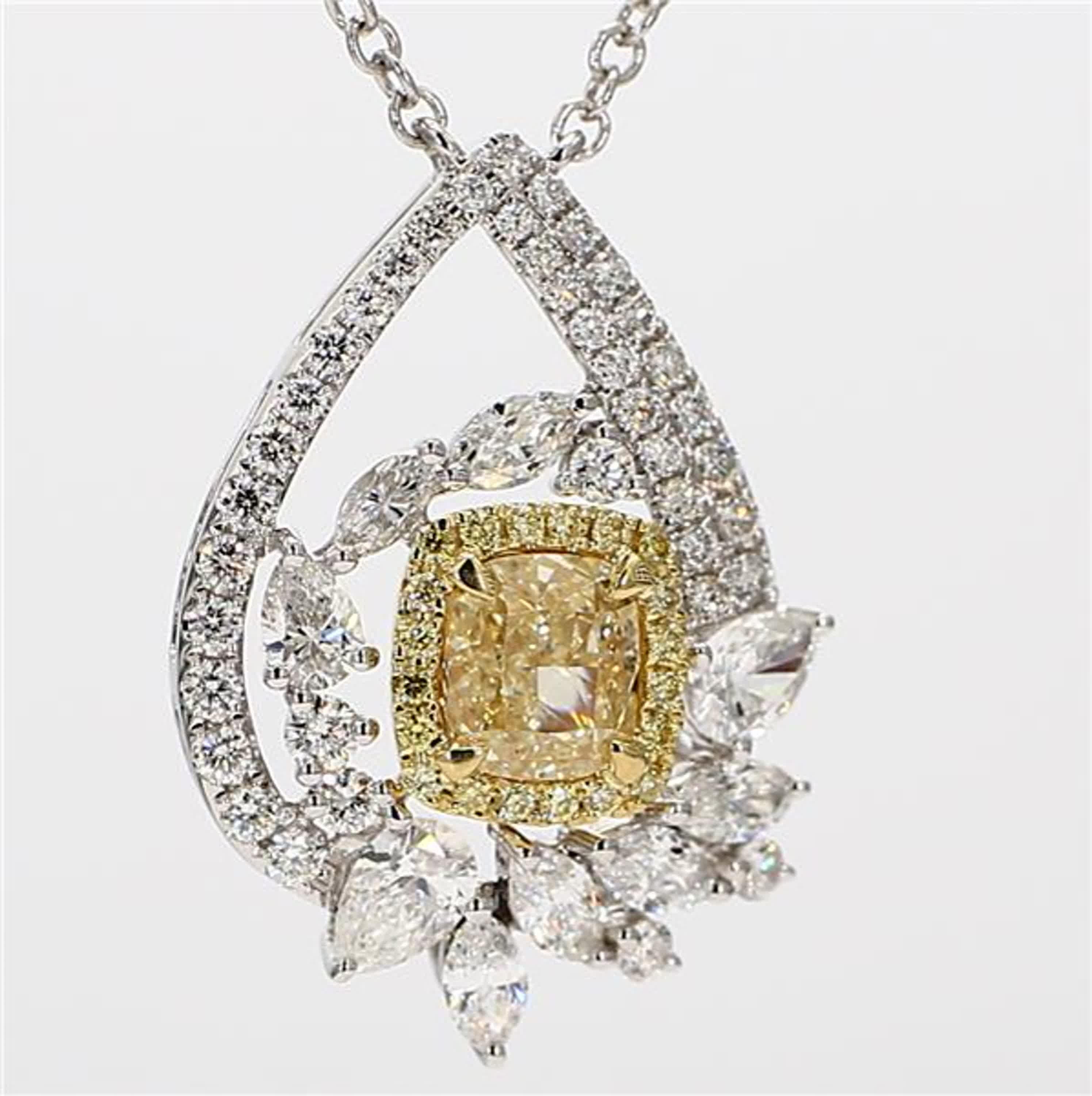 GIA Certified Natural Yellow Cushion Diamond 2.66 Carat Gold Drop Necklace For Sale 1
