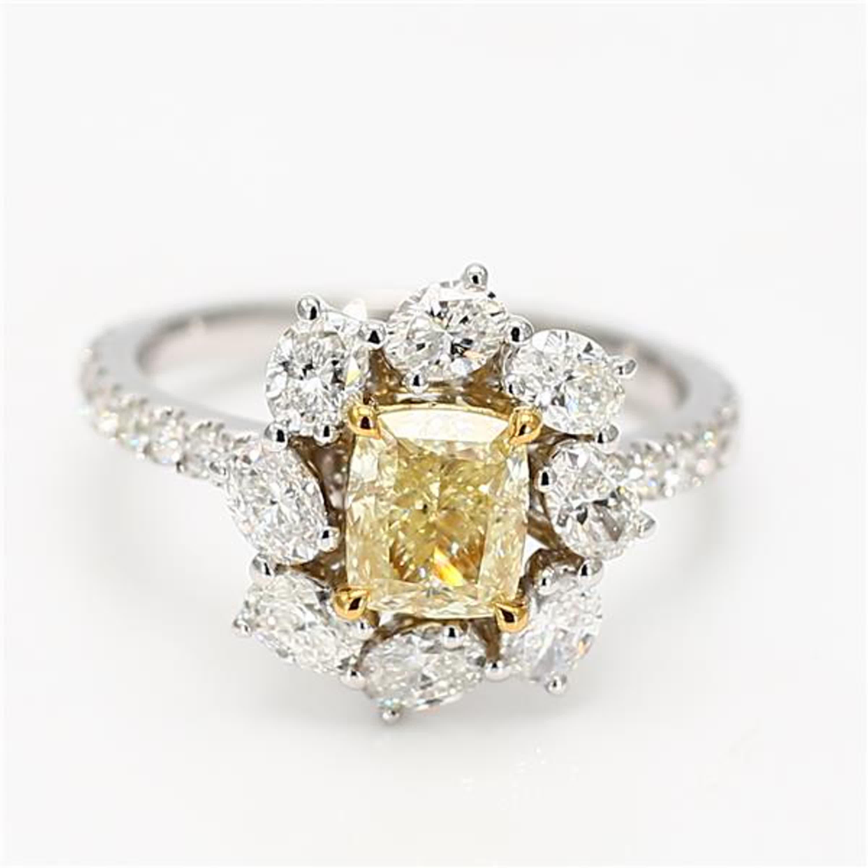 Contemporary GIA Certified Natural Yellow Cushion Diamond 2.66 Carat TW Gold Cocktail Ring For Sale