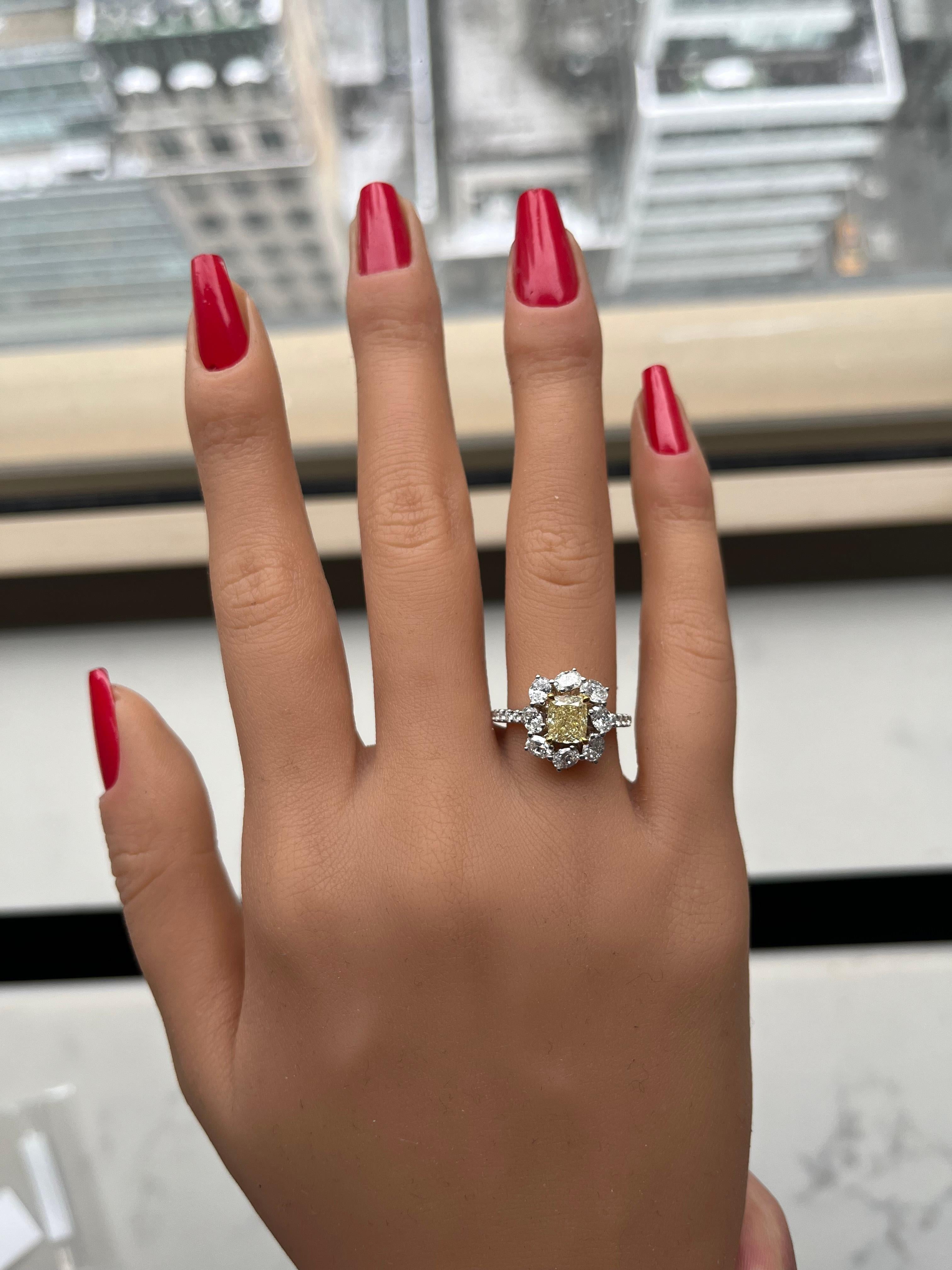 GIA Certified Natural Yellow Cushion Diamond 2.66 Carat TW Gold Cocktail Ring In New Condition In New York, NY