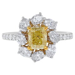 GIA Certified Natural Yellow Cushion Diamond 2.66 Carat TW Gold Cocktail Ring