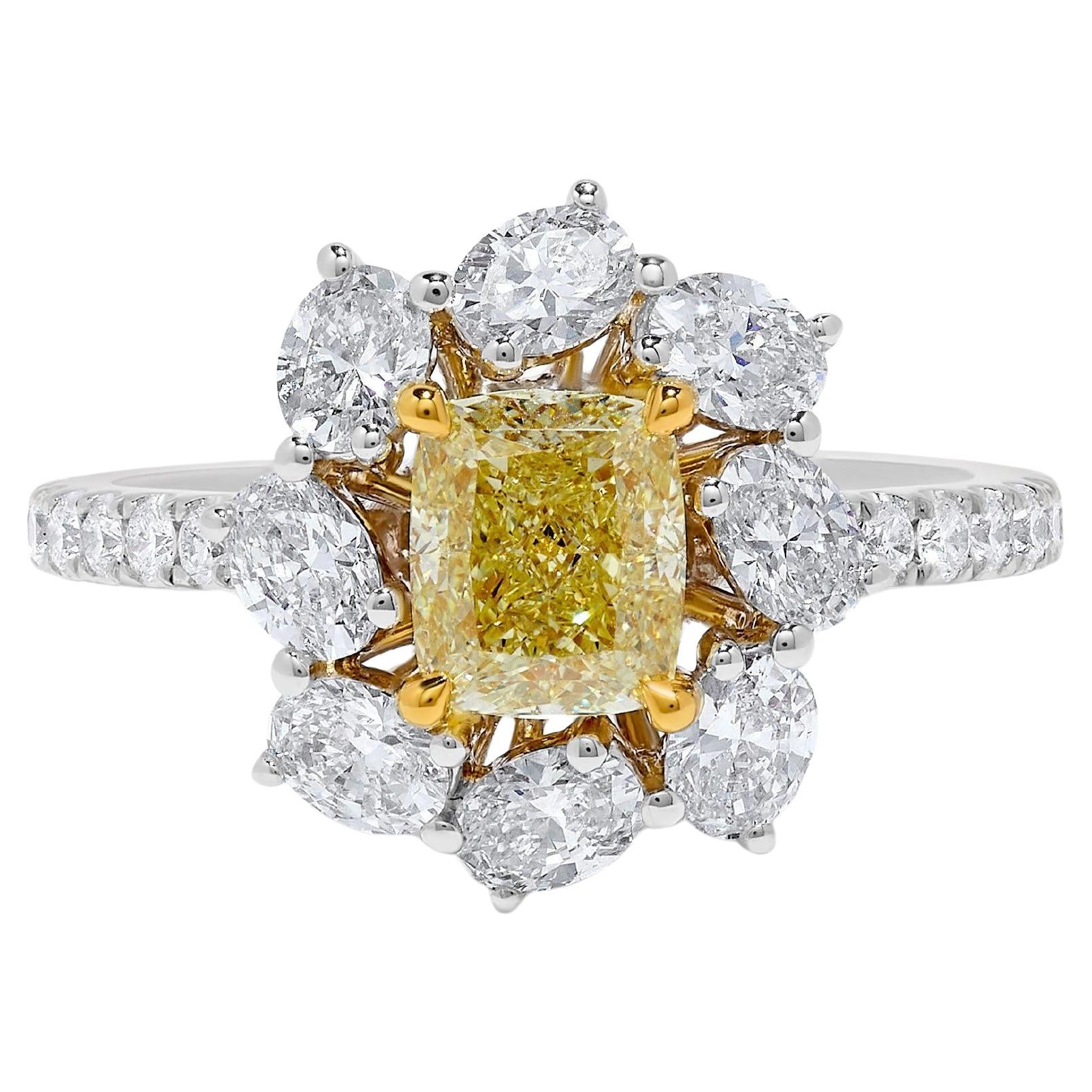 GIA Certified Natural Yellow Cushion Diamond 2.66 Carat TW Gold Cocktail Ring