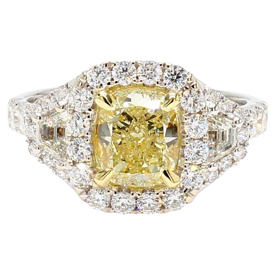GIA Certified Natural Yellow Cushion Diamond 2.75 Carat TW Gold Cocktail Ring