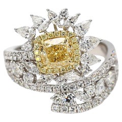 GIA Certified Natural Yellow Cushion Diamond 2.79 Carat TW Gold Cocktail Ring