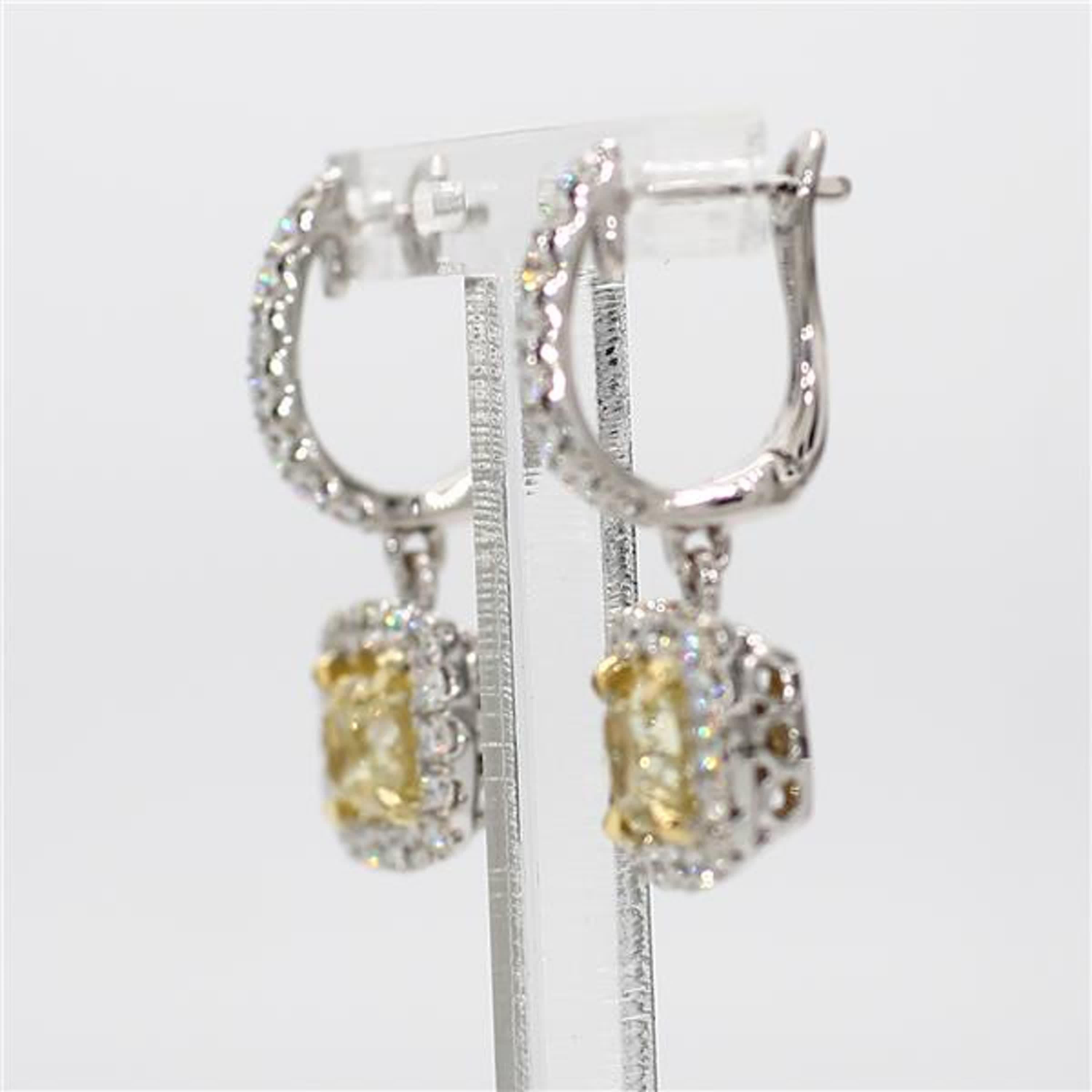 Contemporary GIA Certified Natural Yellow Cushion Diamond 2.84 Carat TW Gold Drop Earrings