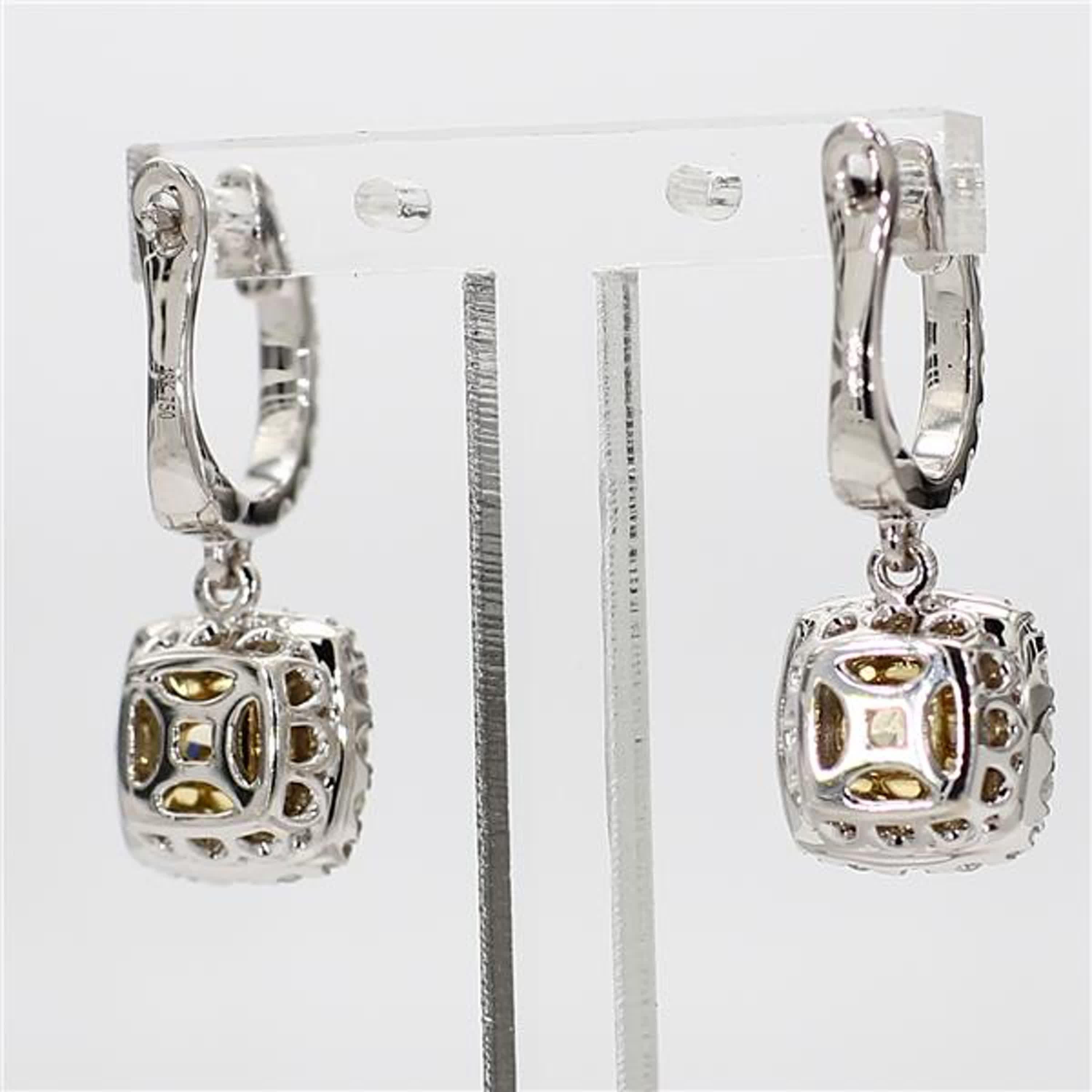 GIA Certified Natural Yellow Cushion Diamond 2.84 Carat TW Gold Drop Earrings In New Condition In New York, NY