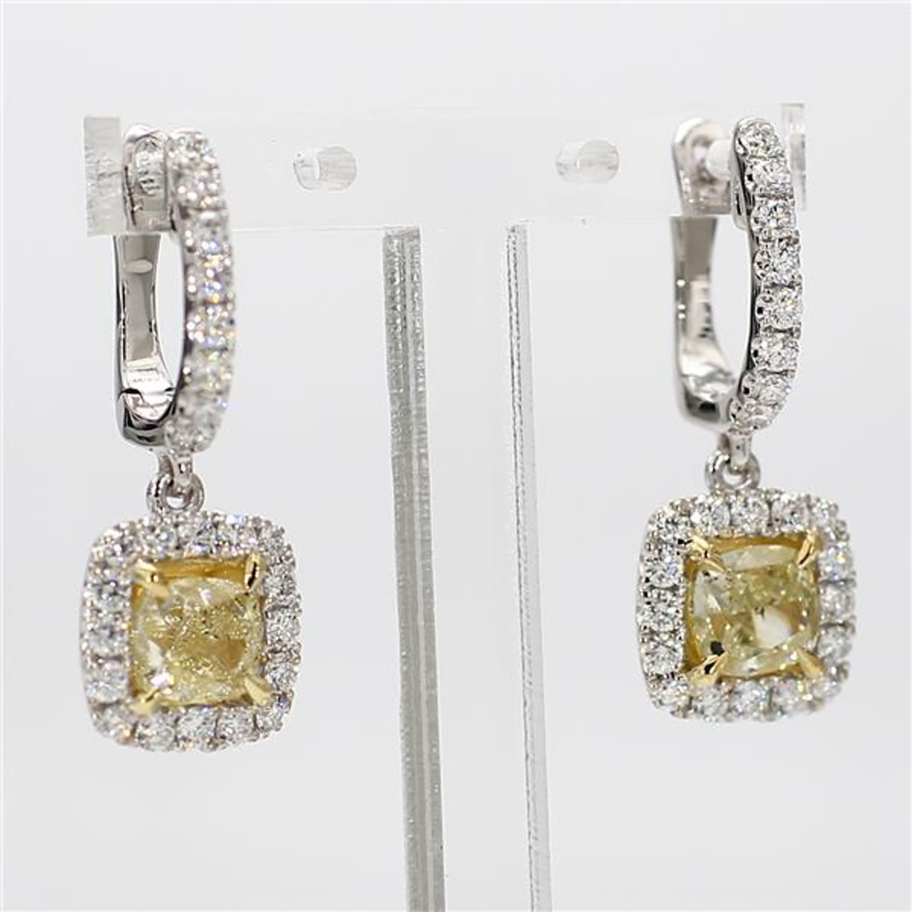GIA Certified Natural Yellow Cushion Diamond 2.84 Carat TW Gold Drop Earrings 1