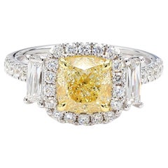 GIA Certified Nature Yellow Cushion Diamond 2.87 Carat TW Plat Cocktail Ring