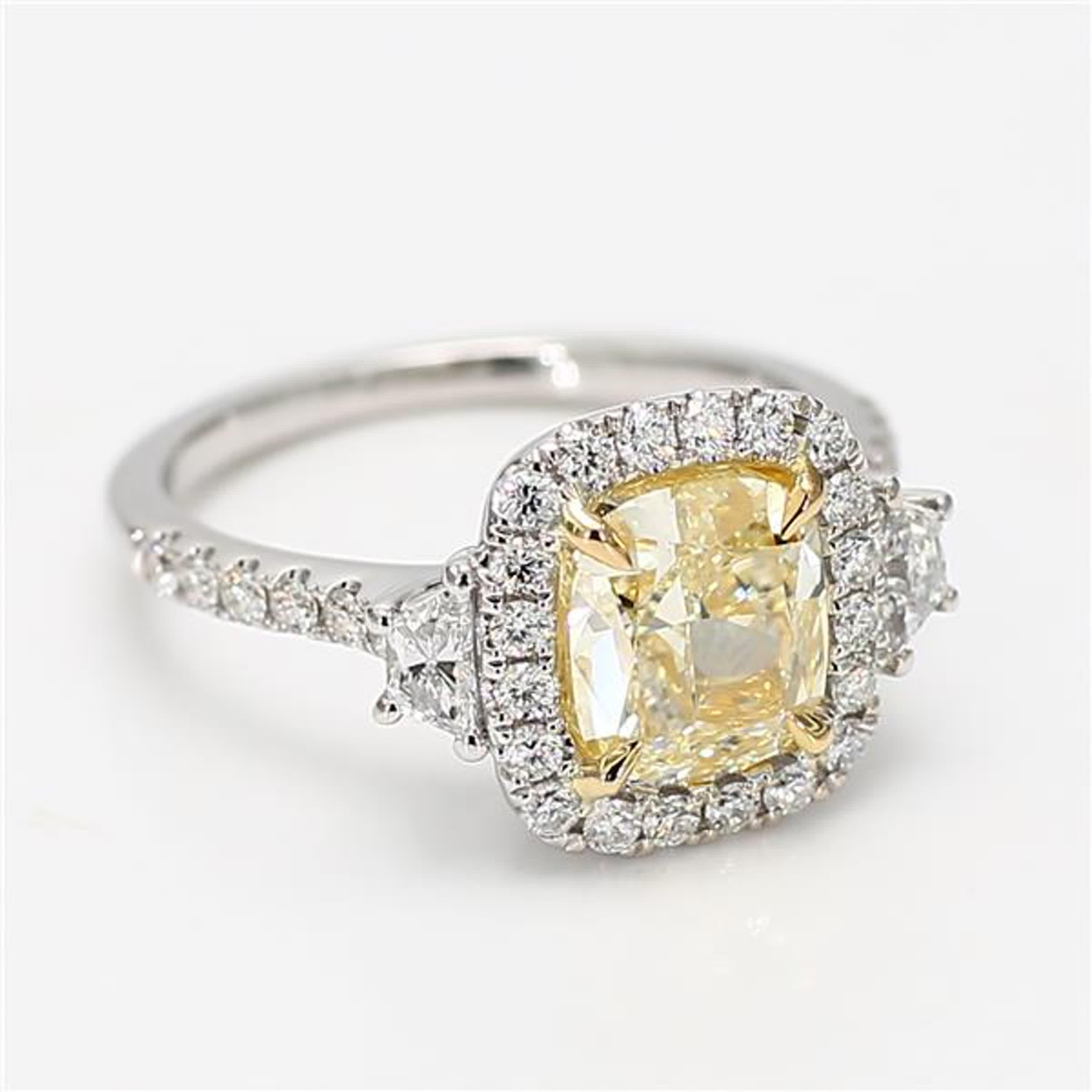 GIA Certified Natural Yellow Cushion Diamond 3.04 Carat TW Gold Cocktail Ring For Sale 1
