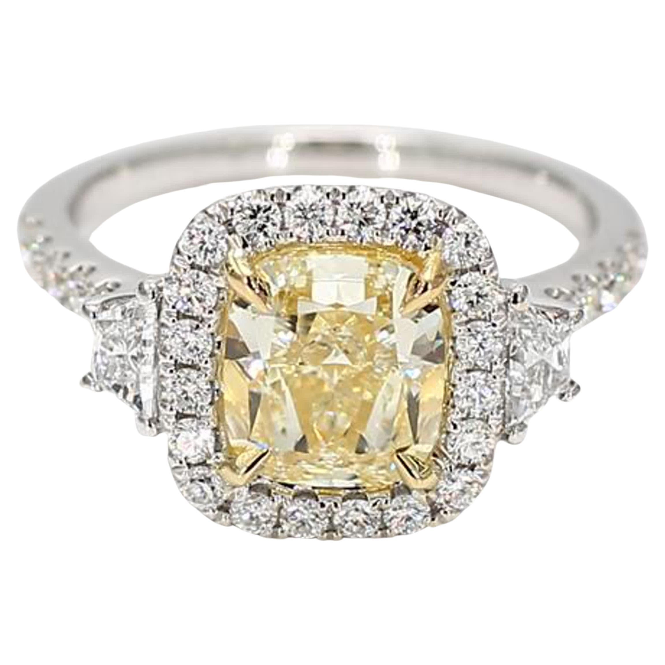 GIA Certified Natural Yellow Cushion Diamond 3.04 Carat TW Gold Cocktail Ring For Sale