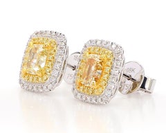 GIA Certified Natural Yellow Cushion Diamond 3.05 Carat TW Gold Stud Earrings
