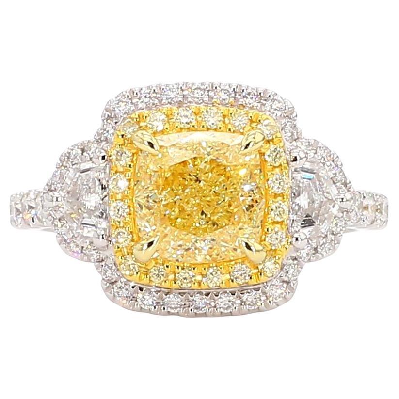 GIA Certified Natural Yellow Cushion Diamond 3.05 Carat TW Plat Cocktail Ring