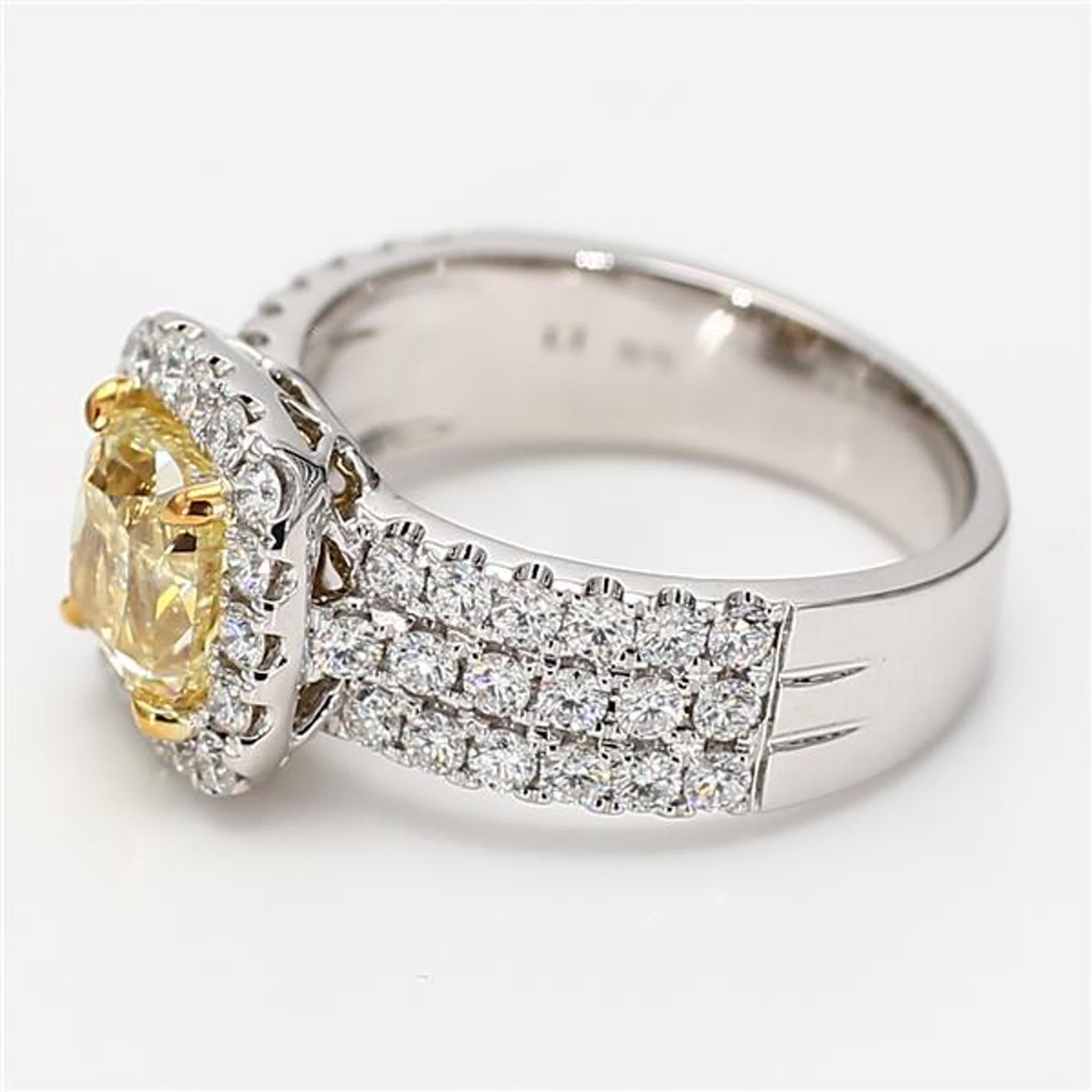 Contemporary GIA Certified Natural Yellow Cushion Diamond 3.20 Carat TW Gold Cocktail Ring For Sale