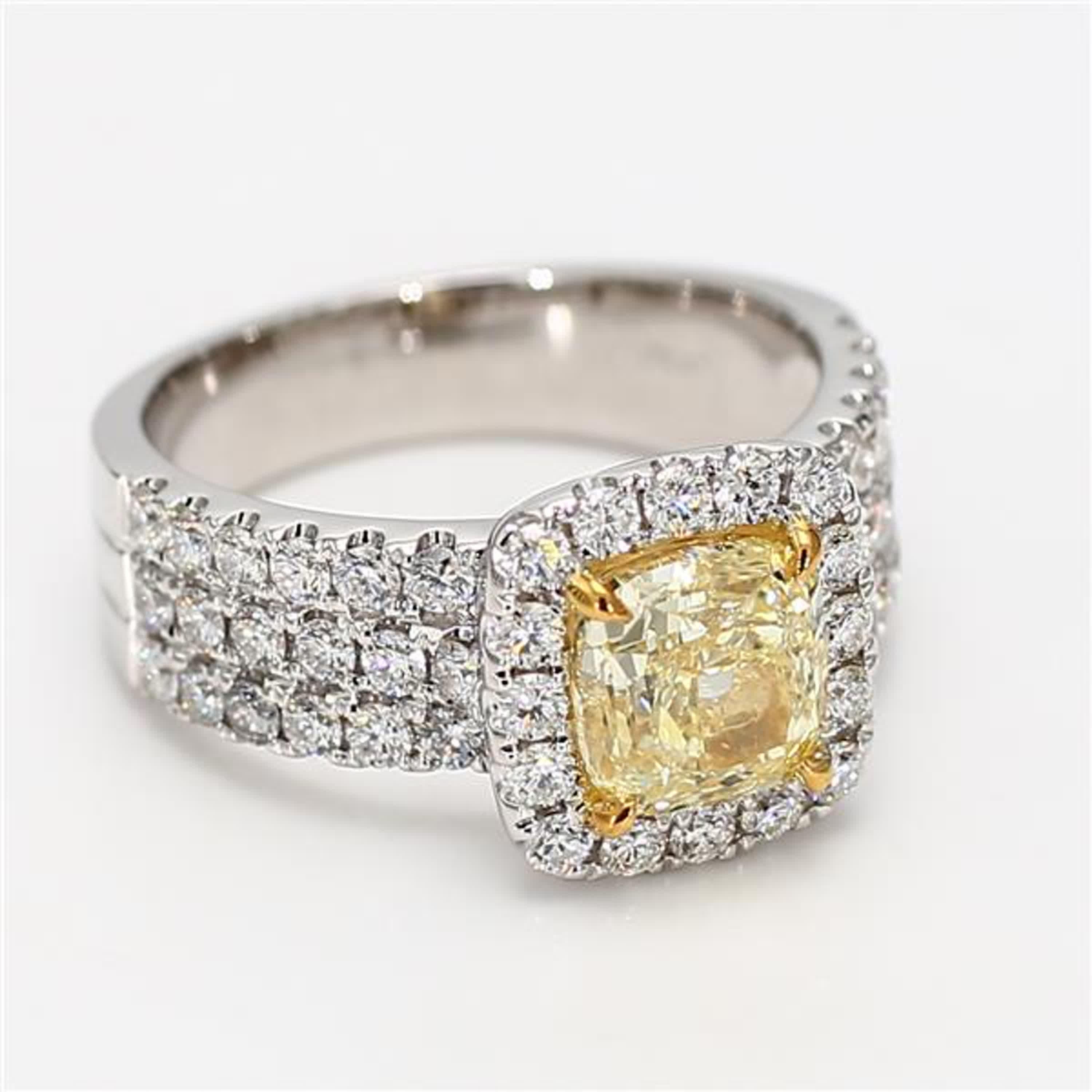 GIA Certified Natural Yellow Cushion Diamond 3.20 Carat TW Gold Cocktail Ring For Sale 1