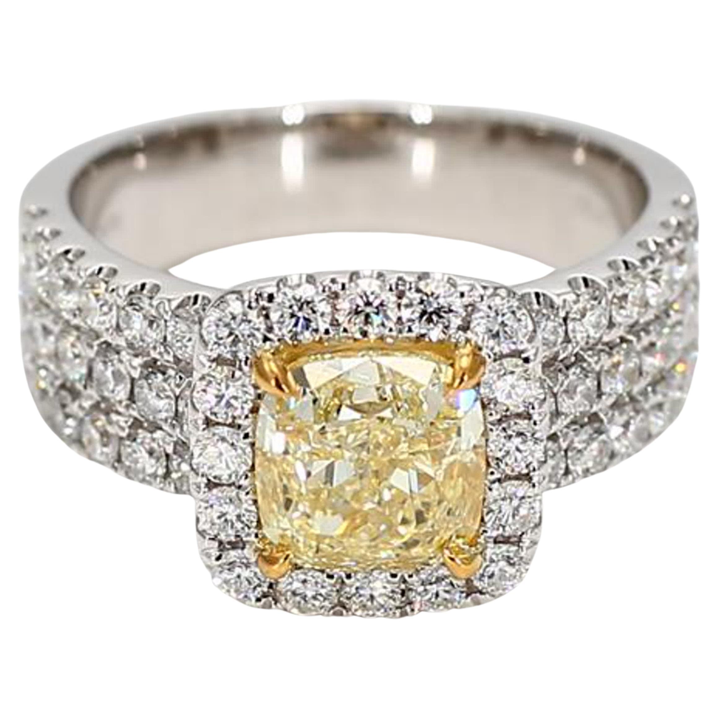 GIA Certified Natural Yellow Cushion Diamond 3.20 Carat TW Gold Cocktail Ring For Sale