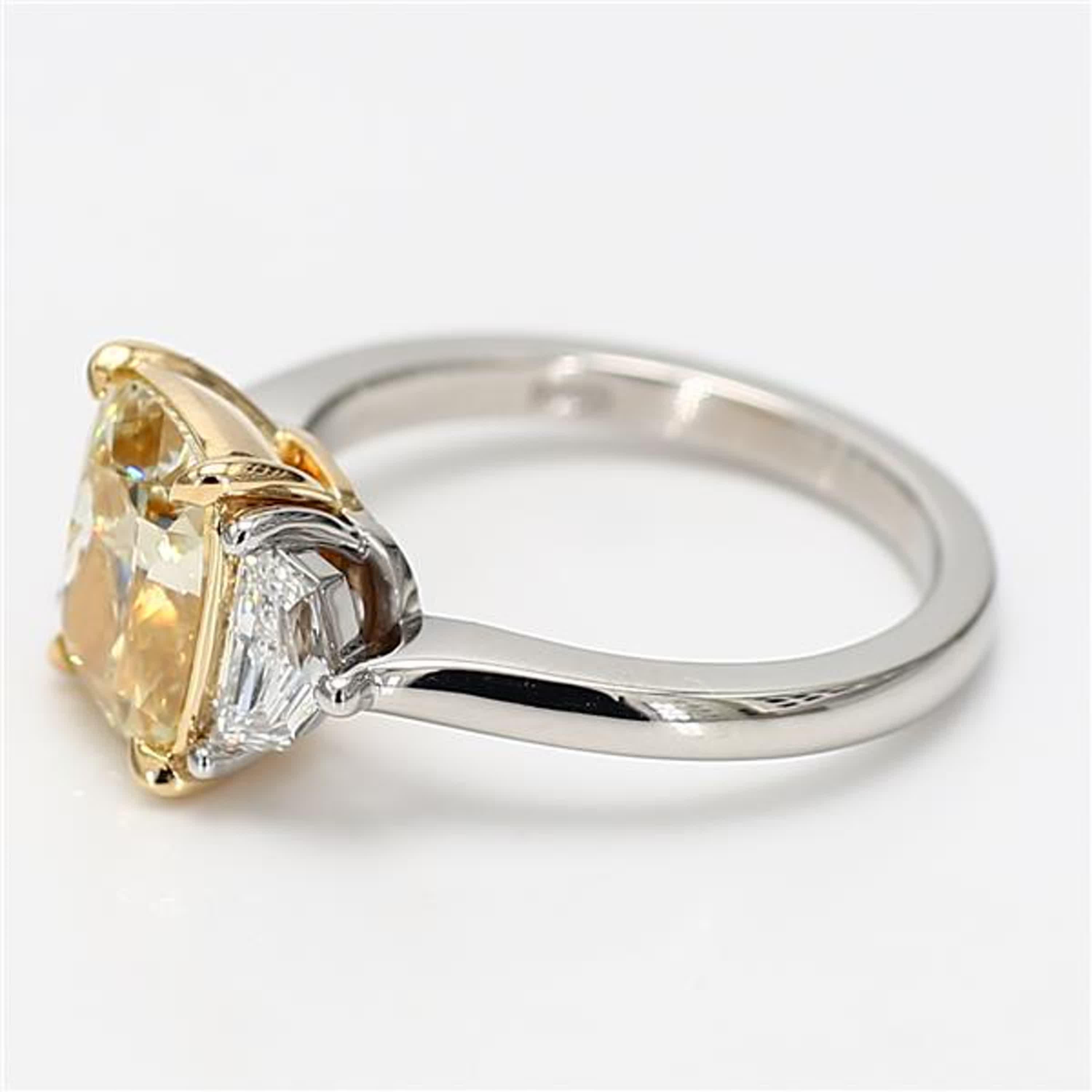 Contemporary GIA Certified Natural Yellow Cushion Diamond 3.54 Carat TW Plat Cocktail Ring