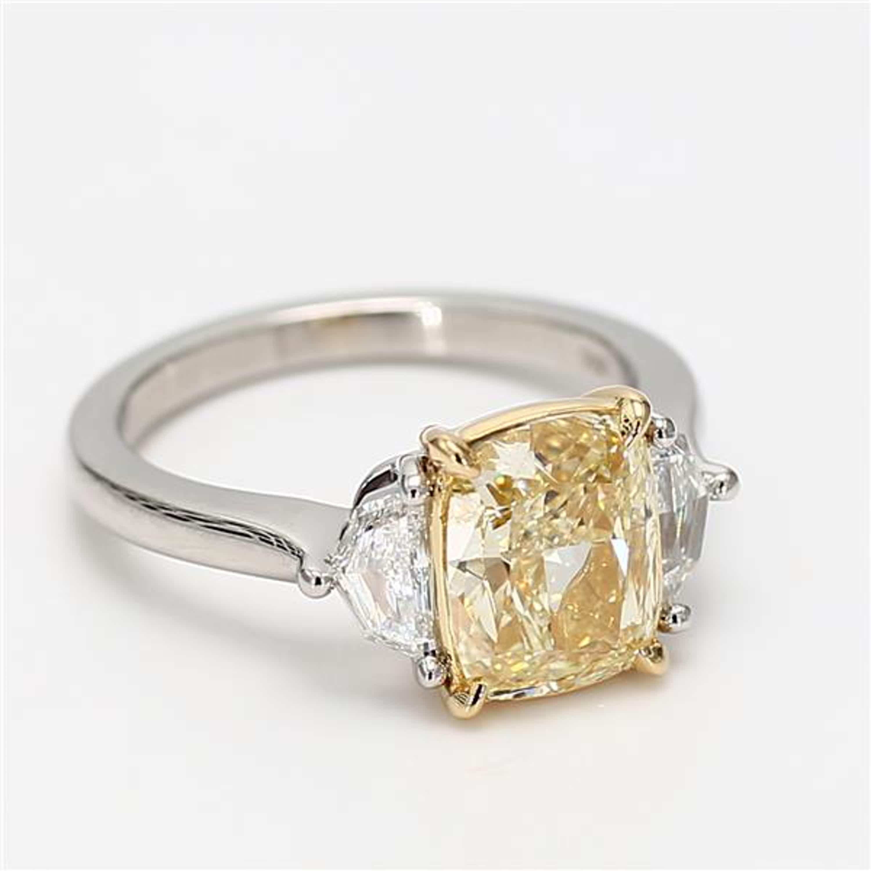 GIA Certified Natural Yellow Cushion Diamond 3.54 Carat TW Plat Cocktail Ring For Sale 1