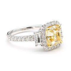GIA Certified Natural Yellow Cushion Diamond 4.05 Carat TW Gold Cocktail Ring