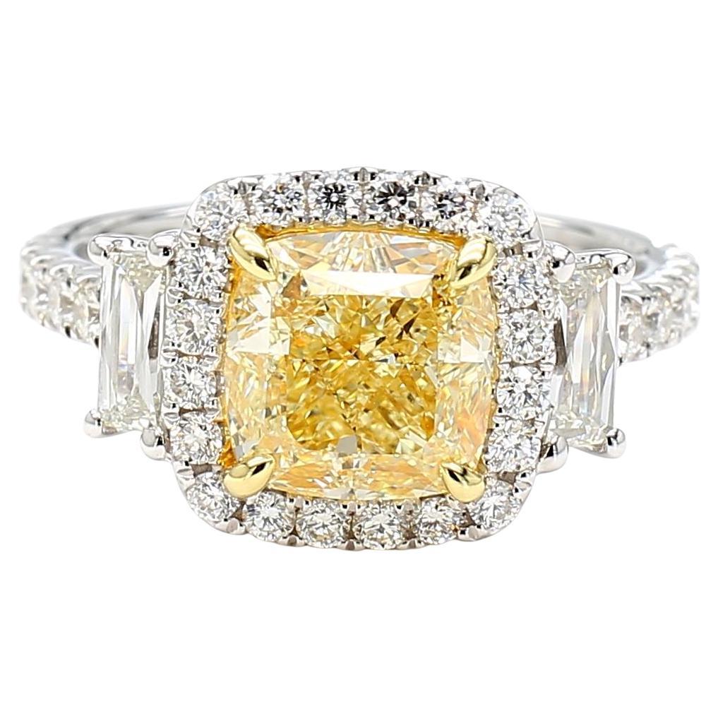 GIA Certified Natural Yellow Cushion Diamond 4.05 Carat TW Gold Cocktail Ring