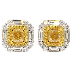 GIA-zertifizierte natürliche gelbe Diamant-Ohrstecker im Kissenschliff 4.07 Karat TW