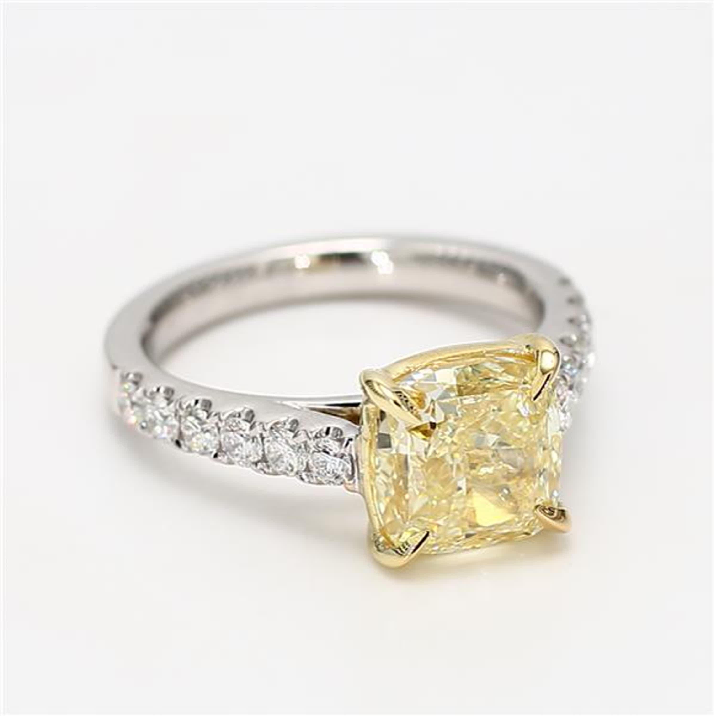 GIA Certified Natural Yellow Cushion Diamond 4.55 Carat TW Gold Cocktail Ring For Sale 1